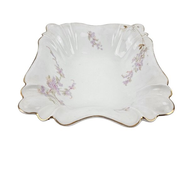 Vintage Serving Bowl Porcelain Gold Trim Leaves Purple Flowers Germany - Picture 5 of 9